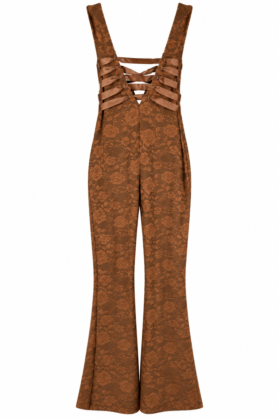 Women's Floral Lace Jumpsuit Size Large Mocha Whimsigoth Ethereal Festival